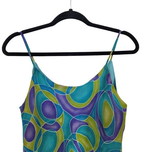 Vintage 70s 2pc Skirt Set L Geometric Psychedelic Maxi Tank Blue Green Mod Funky - Picture 15 of 16